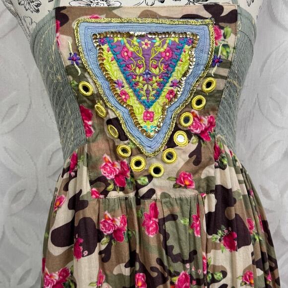 Boston Proper Nomad Camo Tassels Maxi Dress with Pom Poms Size XS - Picture 3 of 9